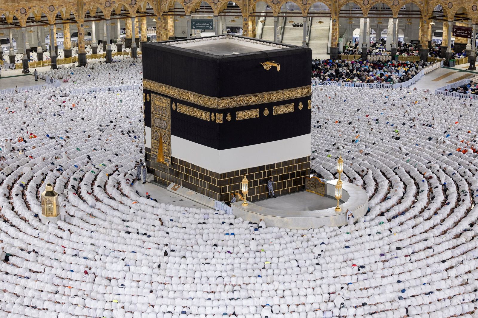Pilgrims circling the Kaaba in the Masjid al-Haram, Makkah
