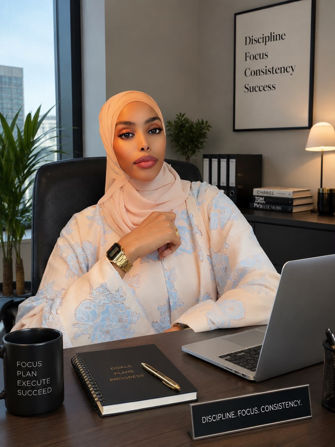 Kamila Rashid Issak, Chief Executive Officer of Kamila Travel Service Limited, at her desk